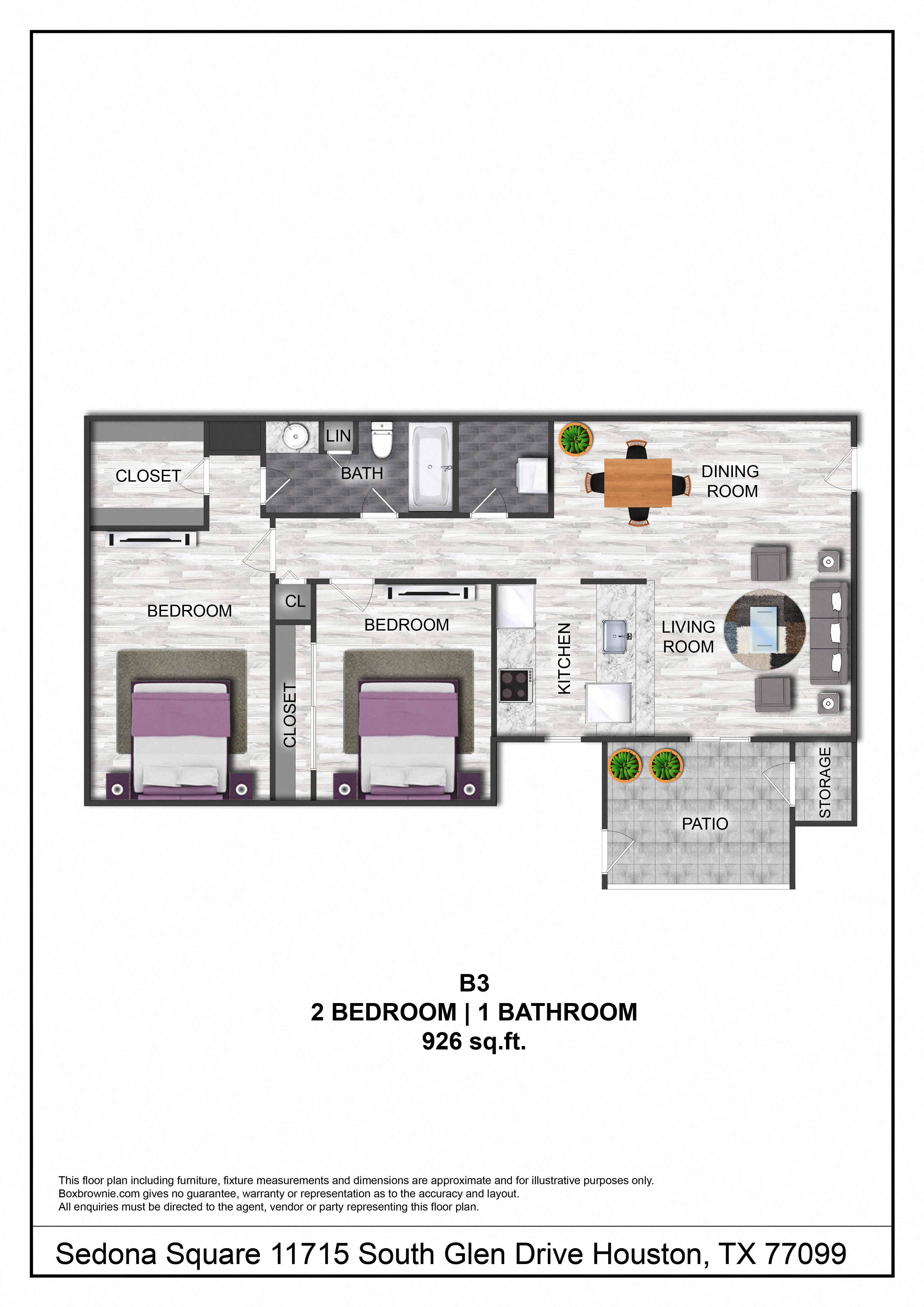 2 bed 1 bath sedona square